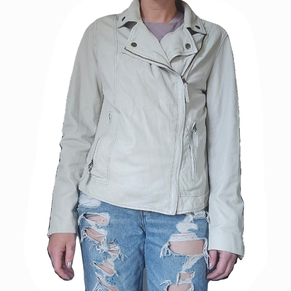 Lucky Brand Cream Leather Jacket